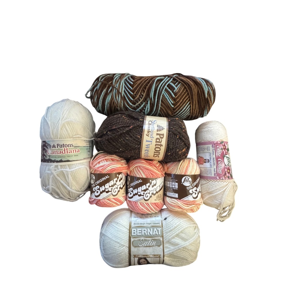 Yarn Lot Patons Bernat Lily Sugarn Cream Cotton Acrylic Wool Blend 8 Skeins
